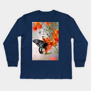 Butterfly in Spring flowers Kids Long Sleeve T-Shirt